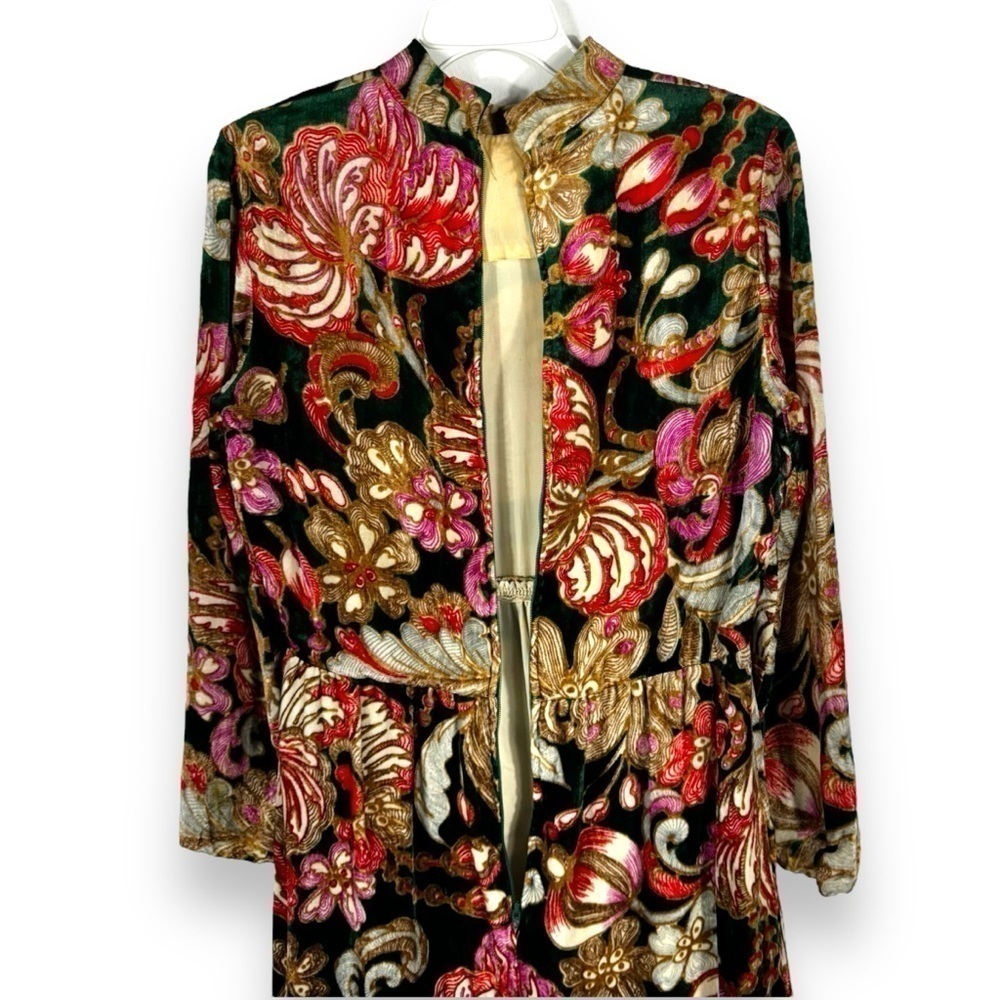 Ole Borden For Rembrandt Vintage 1960s Velvet Floral Mock Neck Dress, Size M - Picture 14 of 16